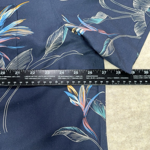 Tori Richard Shirt Mens 2XL Navy Blue Floran Hawaiian Silk Blend SS Button Up - Picture 6 of 10